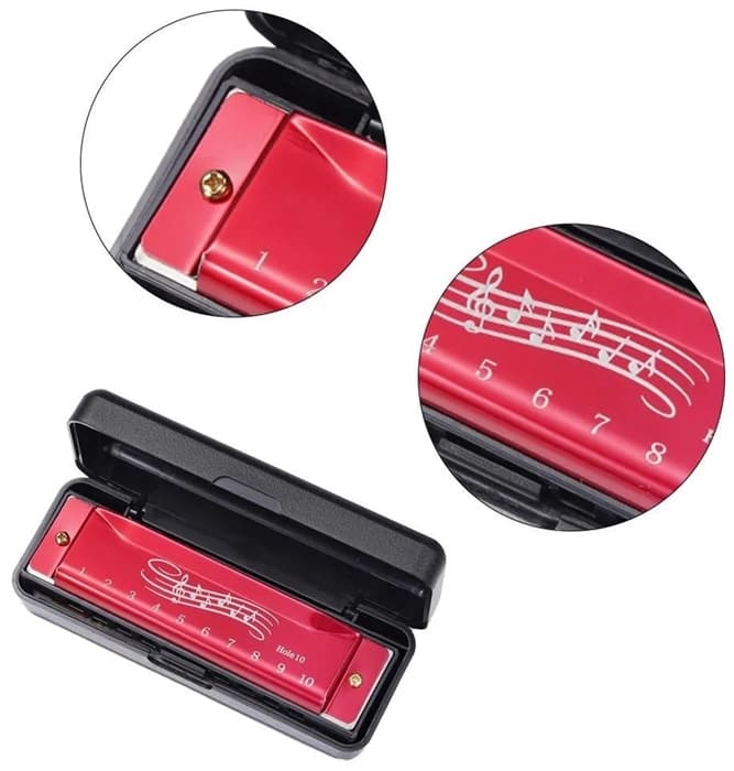 Губная гармошка металлическая (красная)