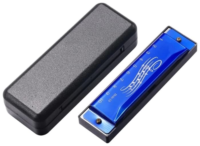 Губная гармошка металлическая (синяя)