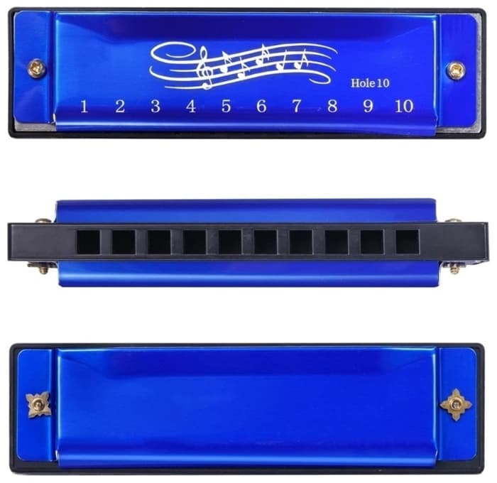 Губная гармошка металлическая (синяя)