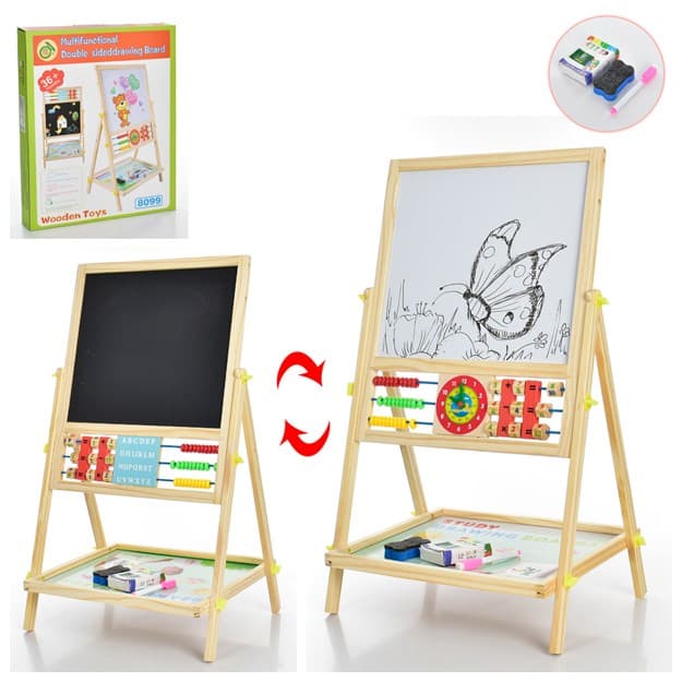 Деревянный доска 2-х сторонний, часы, счета, цифры, маркер 808 желтый