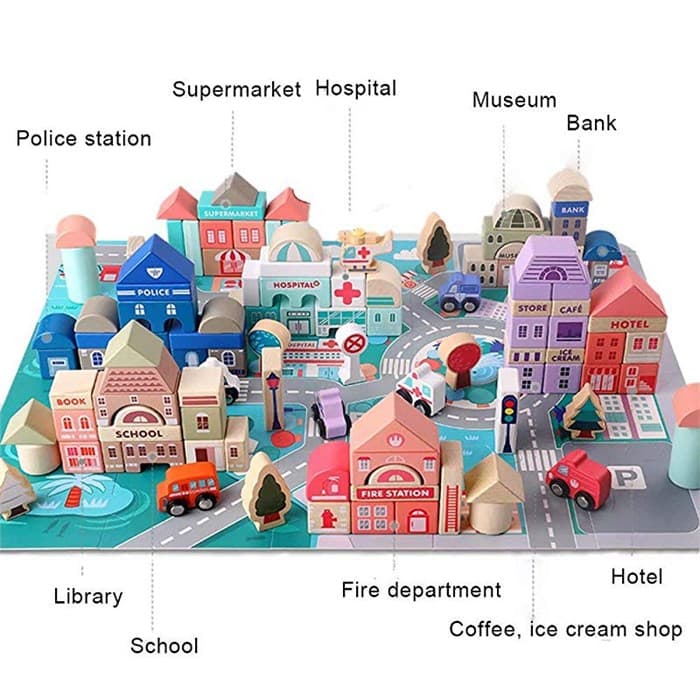 Деревянный конструктор Городок 115 деталей JHTOY-101